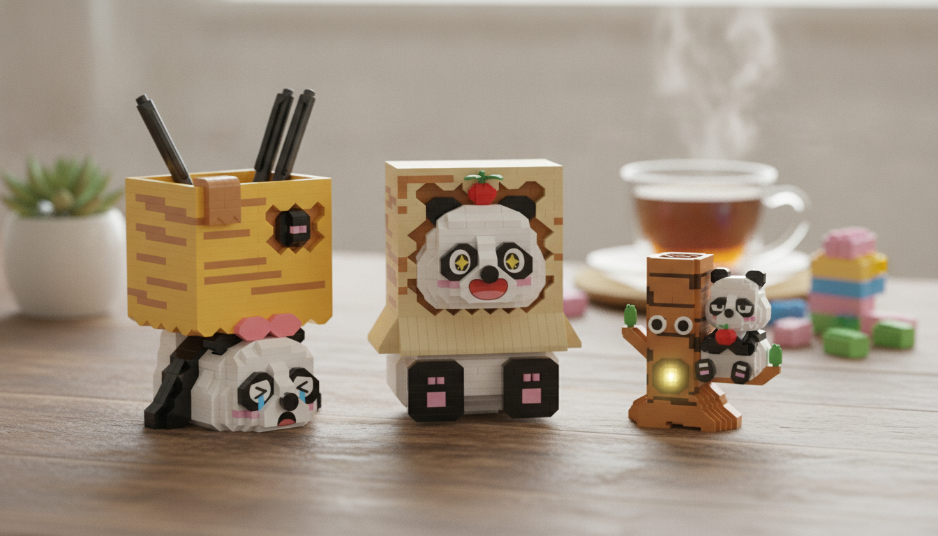 DIY Panda Pen Holder: Building Blocks Tree Stump Desk Cup