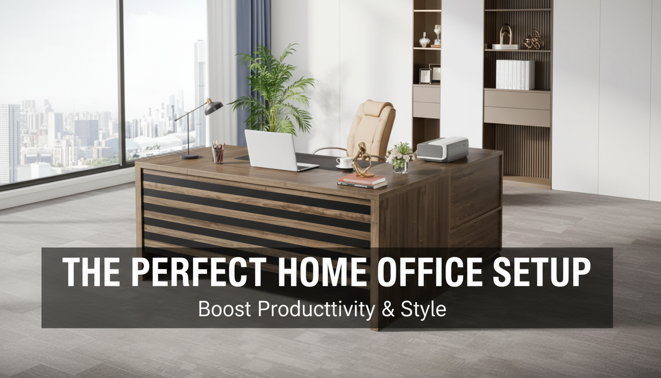 62.2 L-Shaped Executive Desk: File Cabinet + Shelves
