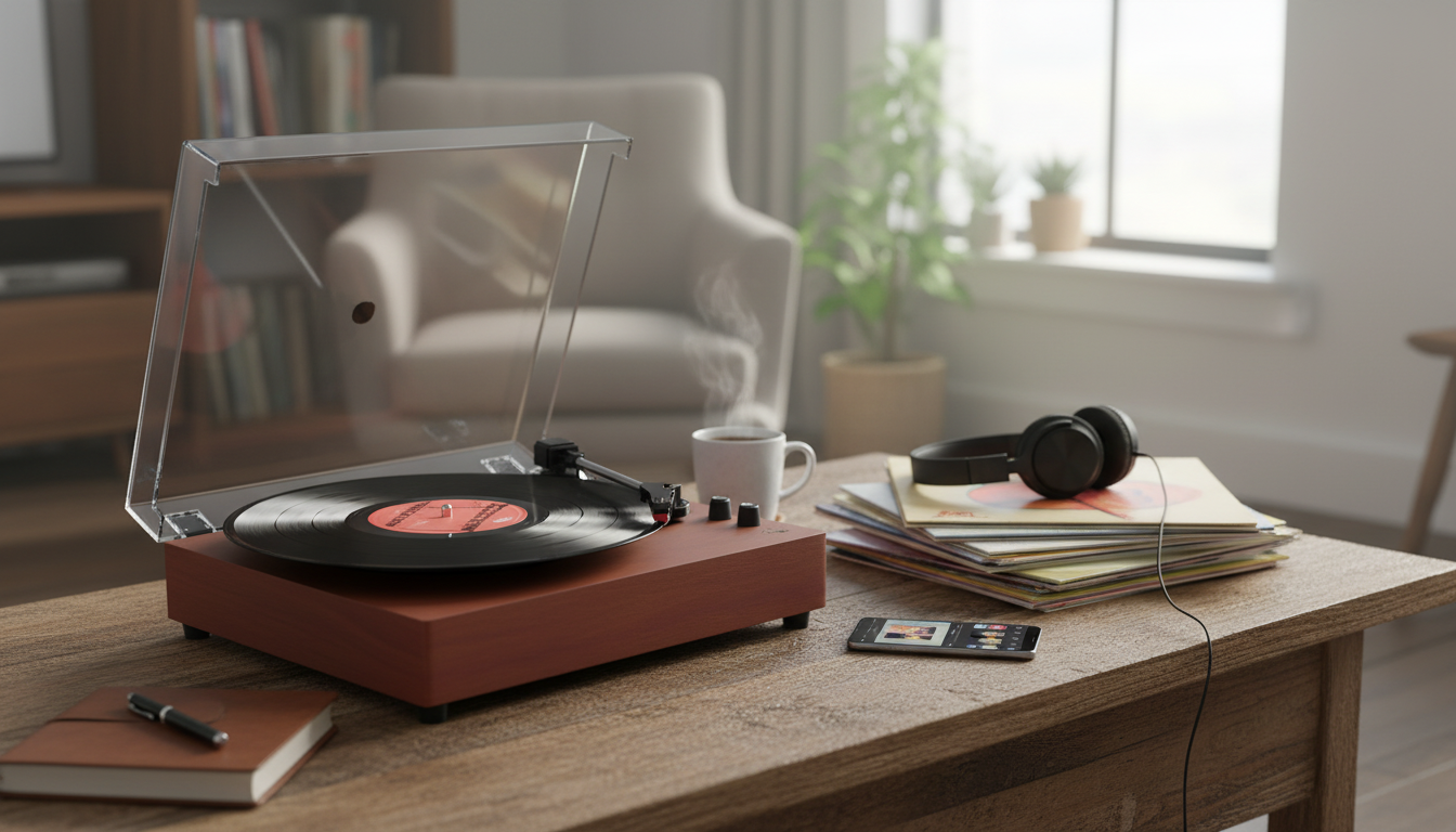 Compact 3-Speed Turntable with Speakers & Headphone Jack