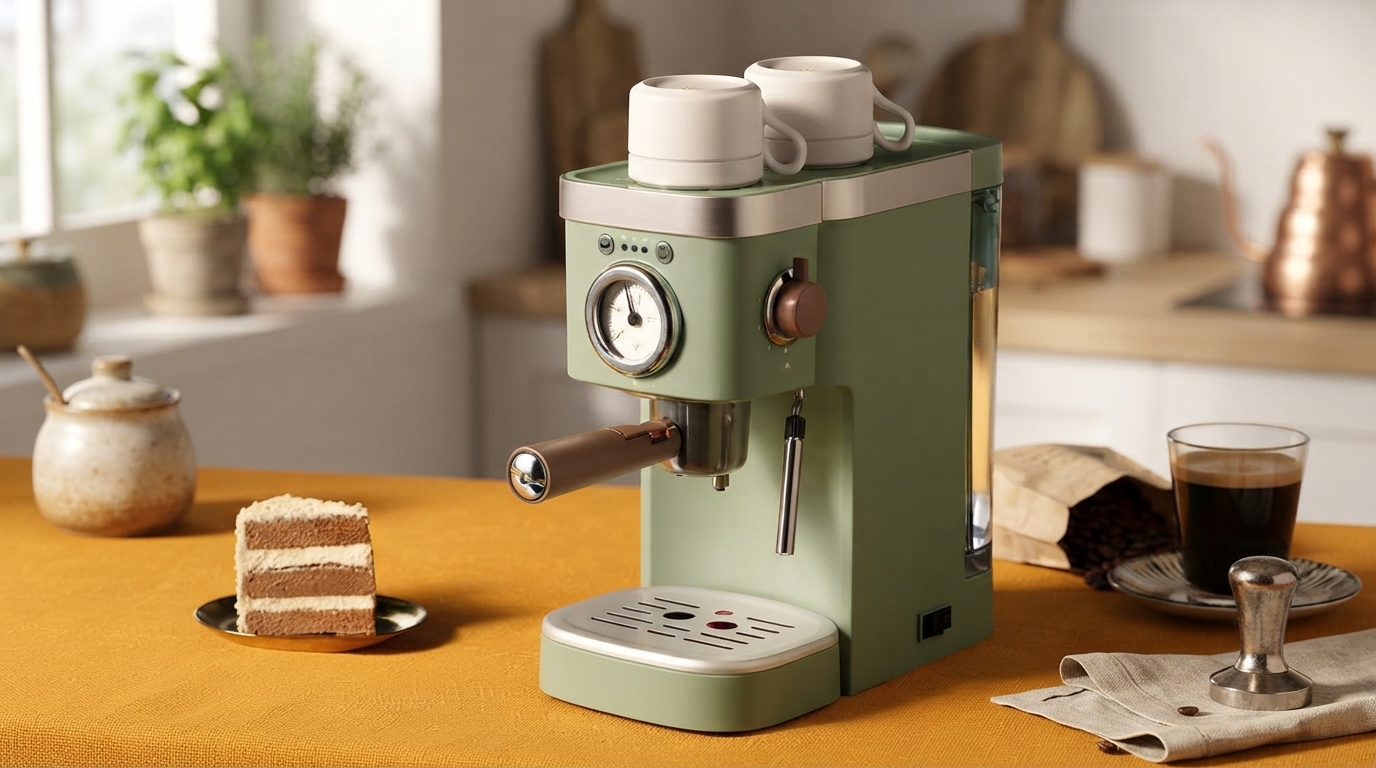 Compact Semi‑Auto Espresso Machine: Retro Thermometer, 1.2L