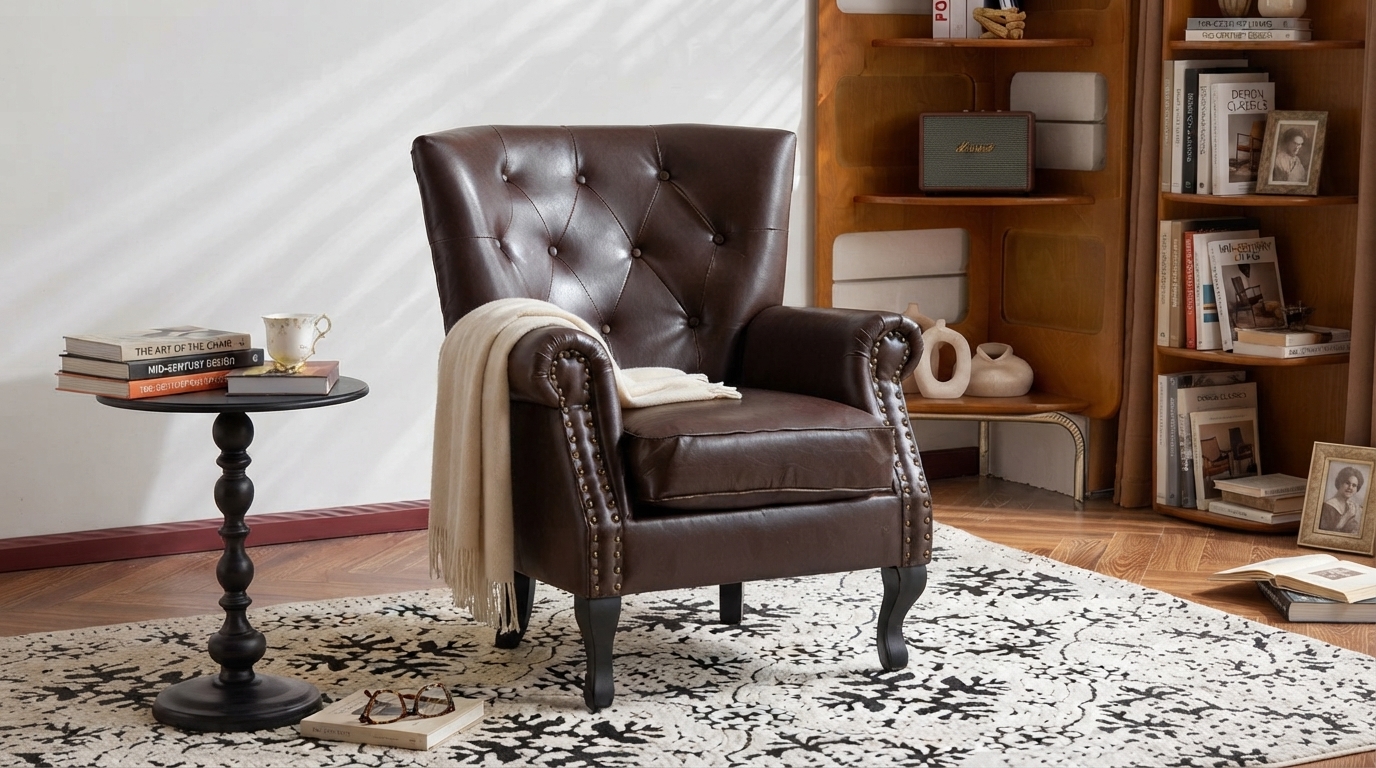 Tufted PU Leather Accent Chair with Rivet Trim